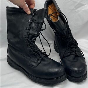 Vintage Black Leather Moto Men's Boots with Vibram Soles